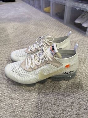 Nike White and Cream Vapormax with Black "AIR" Text